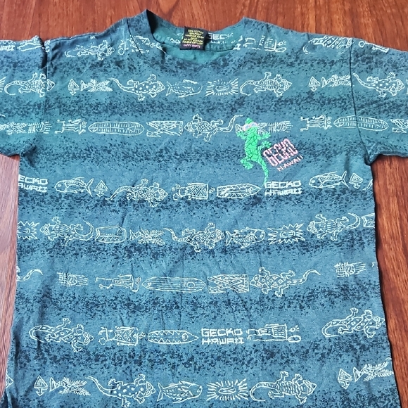 Gecko Hawaii Other - 80s 90s Gecko Hawaii All Over Print T-Shirt Teal Green Surf Skate MED, Single S